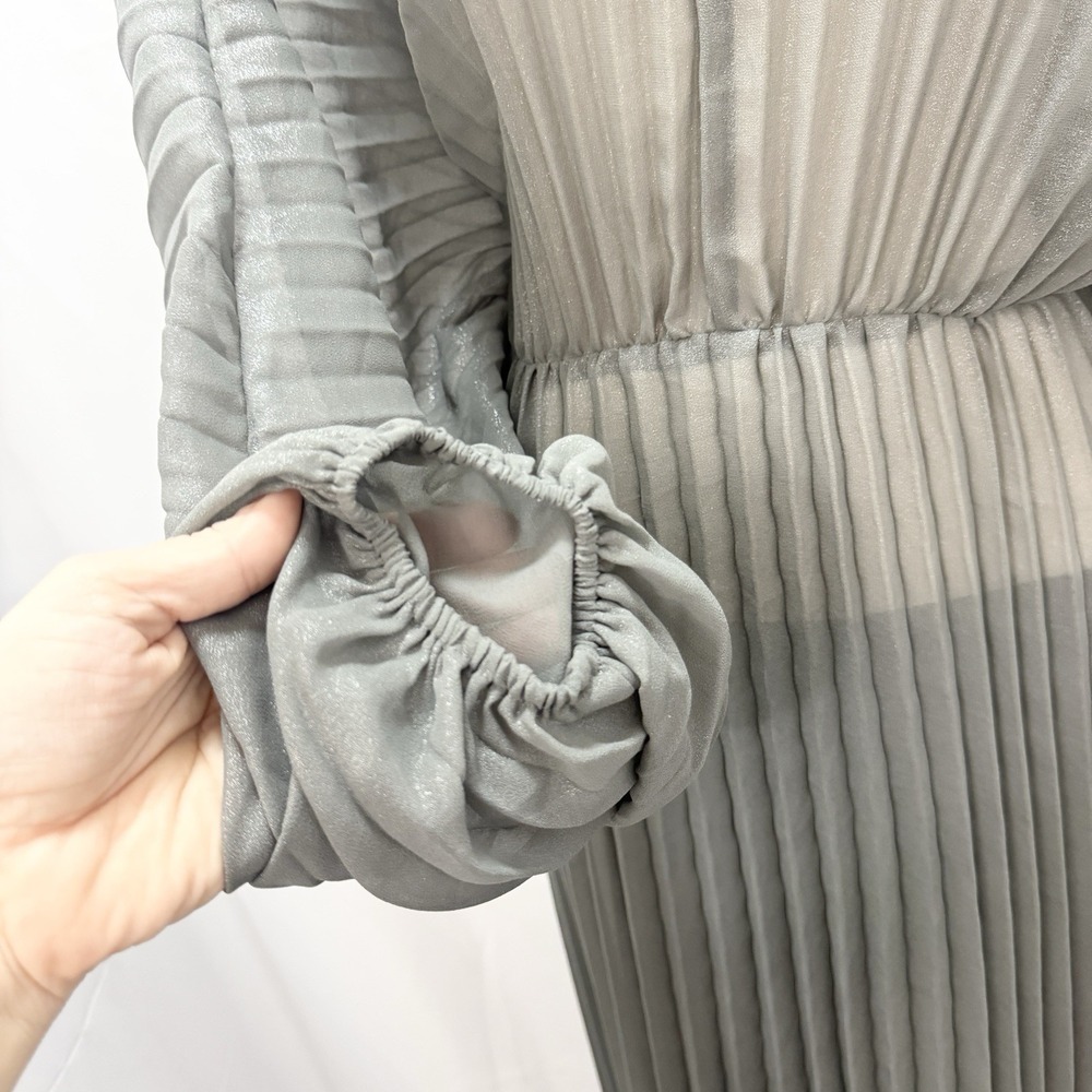 Sheer Pleated Taupe Women’s Dress- Resort Wear One Size - Picture 7 of 10